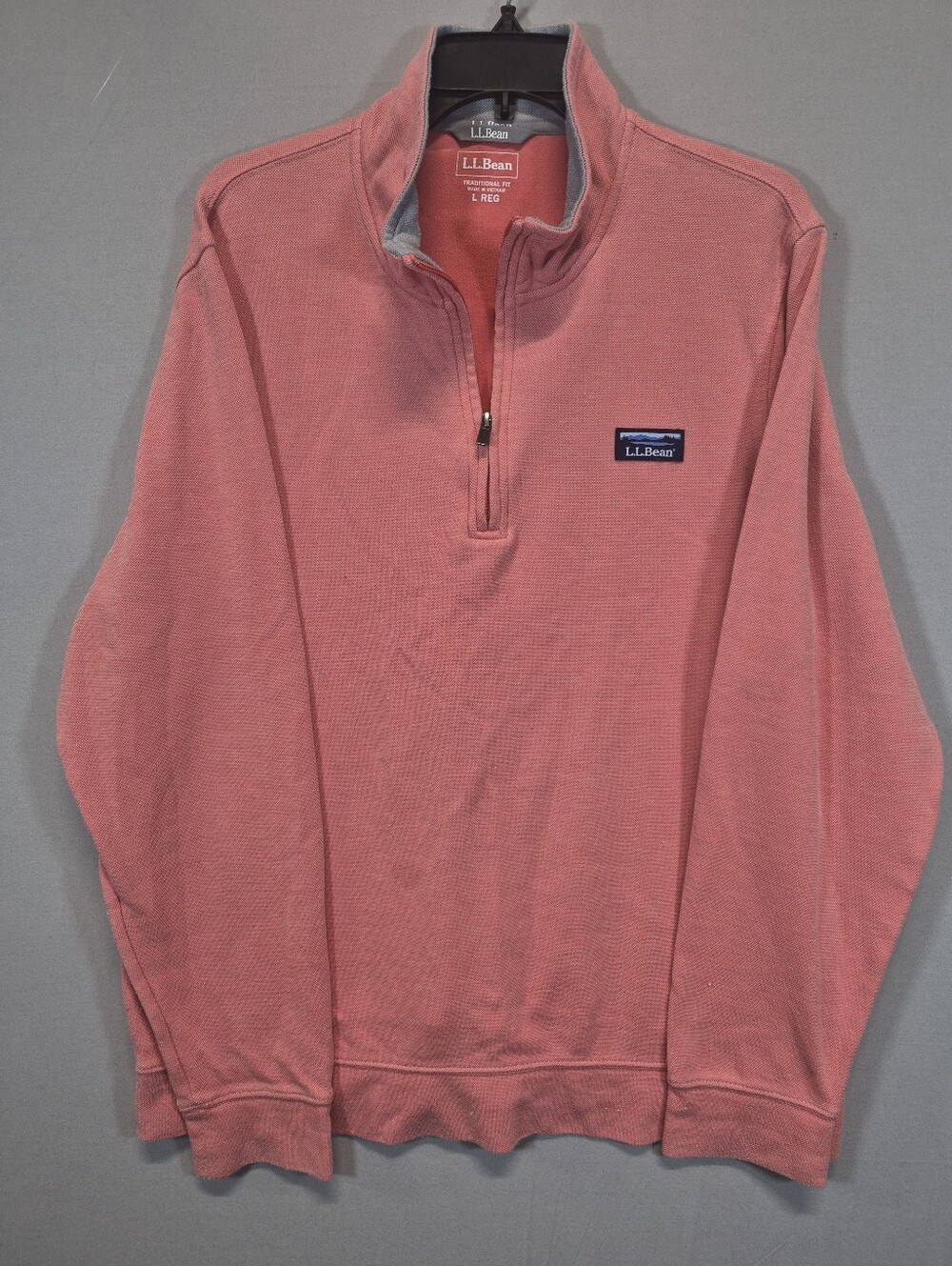 L.L.Bean Men's Large Traditional Fit Pink Quarter Zip Pullover Sweatshirt Logo L